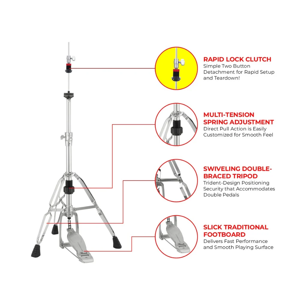 Pearl H-1030 Eliminator Hi-Hat Stand w/ Solo Footboard - Free Add-on Quick Release Clutch - Image 3