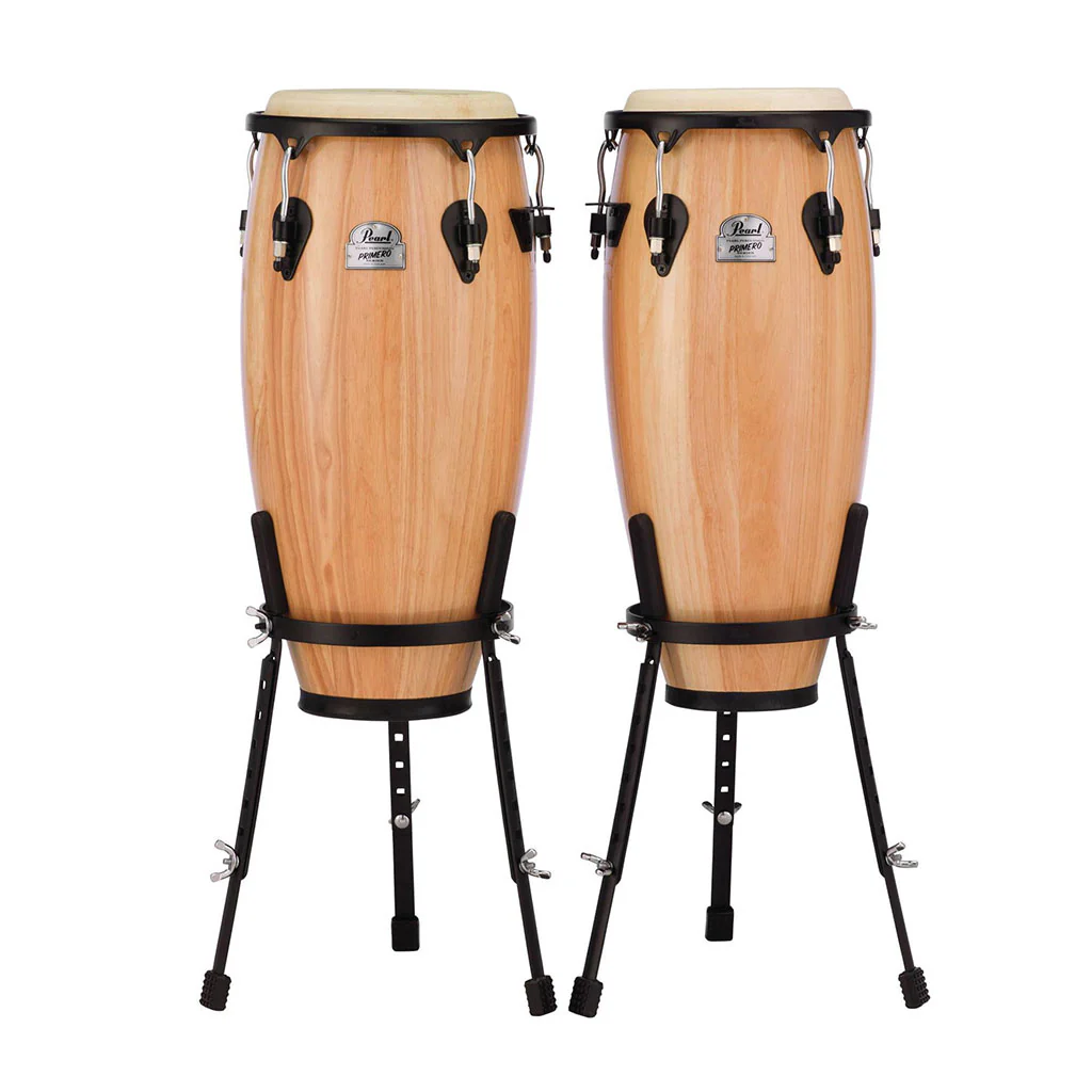 Pearl Primero Wood Conga Set with Stands - 10 + 11 inches, Natural Lacquer