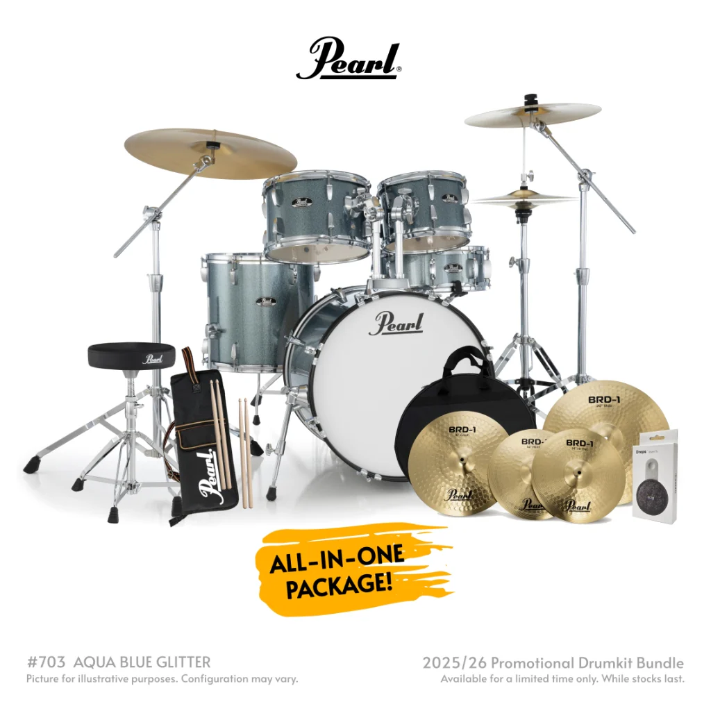 Pearl Roadshow-Plus 5pc 20" with BRD-1 Cymbals Drum Package - Aqua Blue Glitter