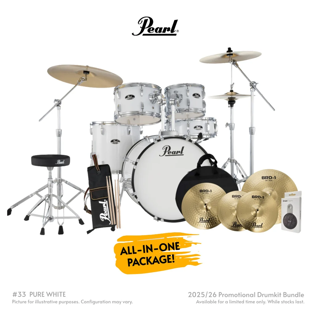 Pearl Roadshow-Plus 5pc 20" with BRD-1 Cymbals Drum Package - Pure White