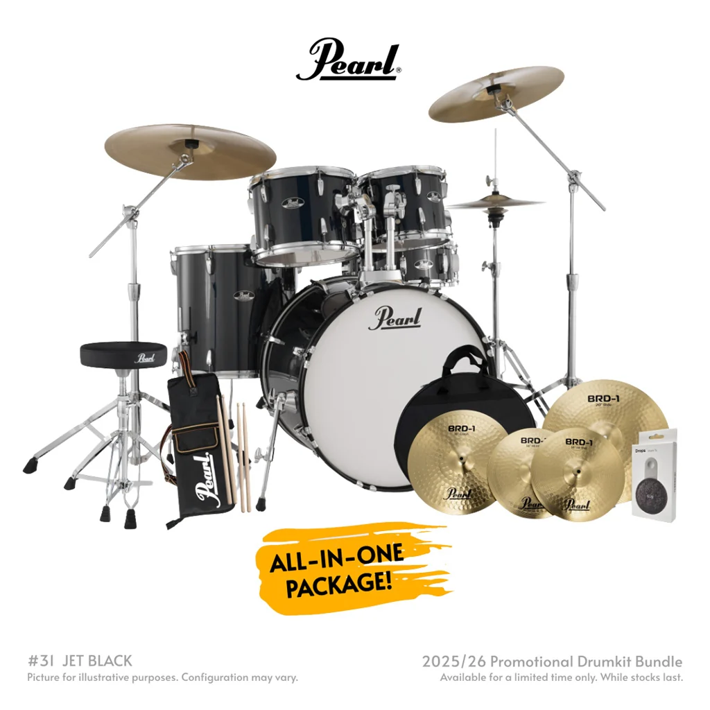 Pearl Roadshow-PLUS 5pc 22" Drum Package with Pearl Cymbals - Jet Black