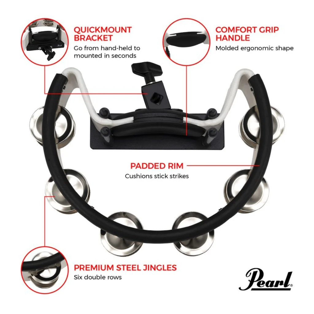 Pearl Tambourine Steel Jingles w/ Mount Holder - Image 3