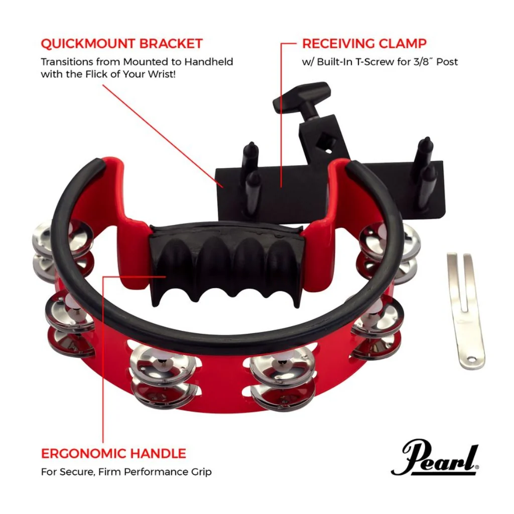 Pearl Ultra Grip Tambourine - Brass Jingles - Image 2