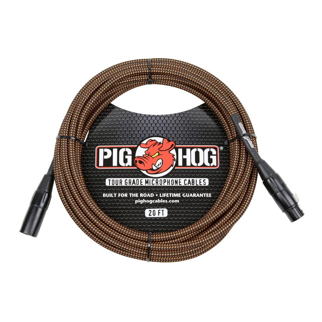 Pig Hog Black & Orange Woven Mic Cable, 20ft XLR