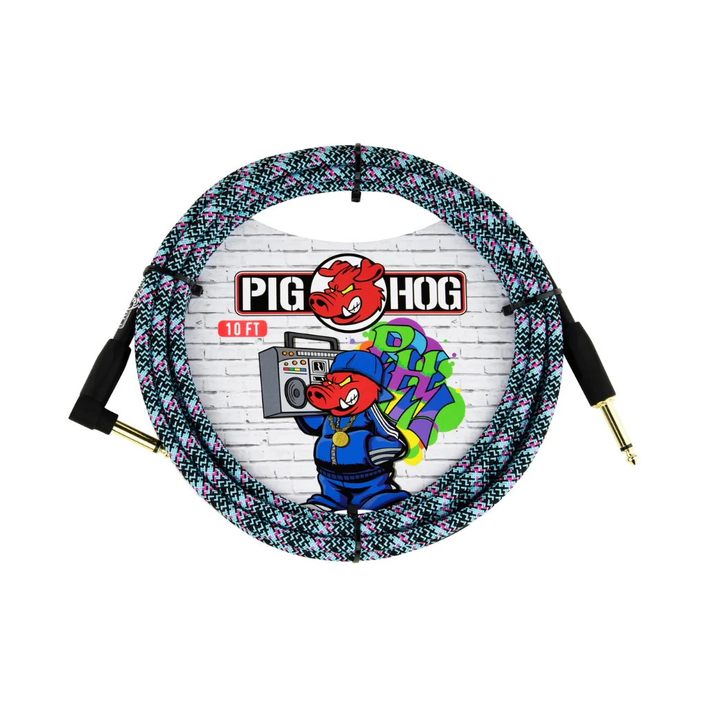 Pig Hog Instrument Cable - Graffiti Blue, 10ft Right Angle
