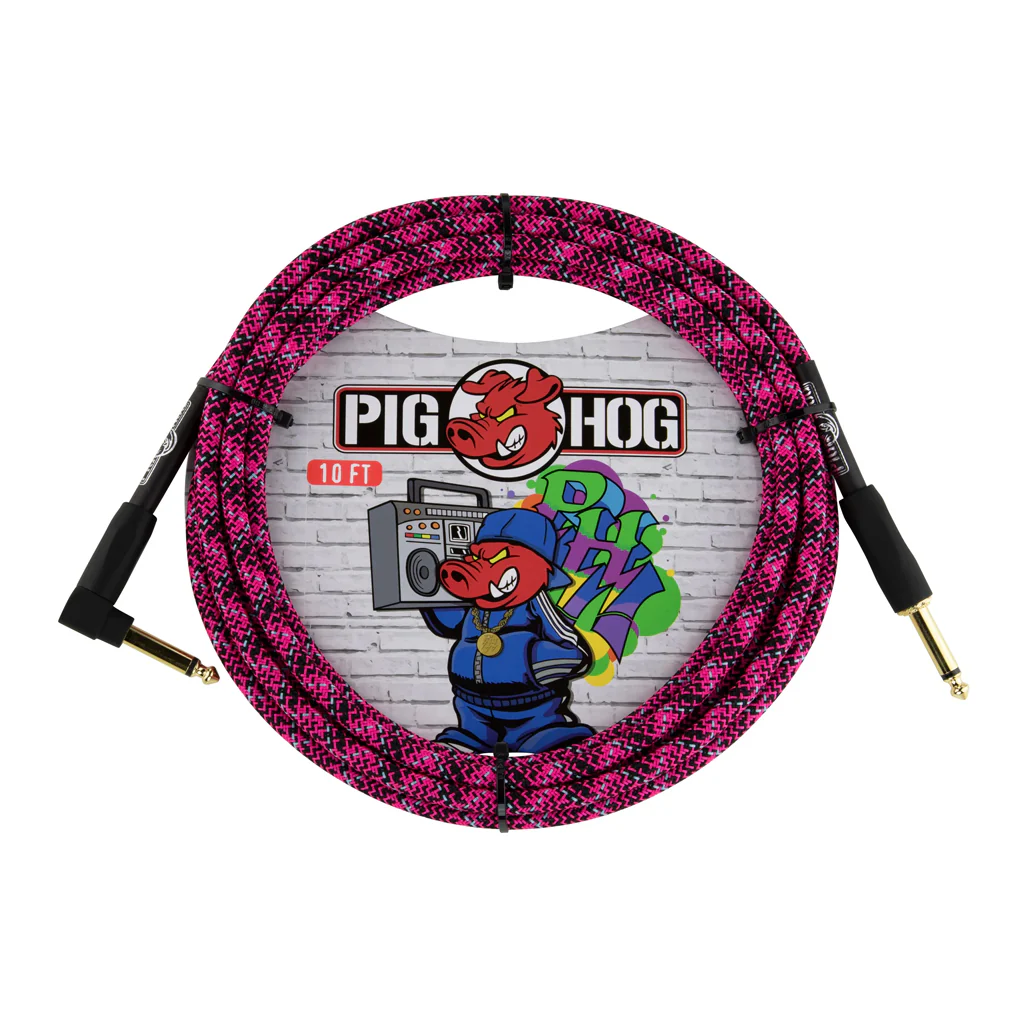 Pig Hog Instrument Cable - Graffiti Pink, 10ft Right Angle