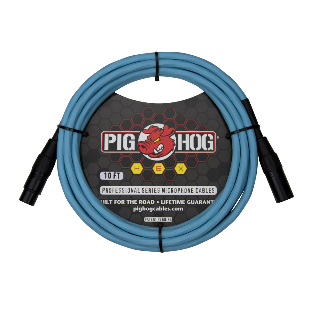 Pig Hog Hex Series Mic Cable, 10ft - Daphne Blue