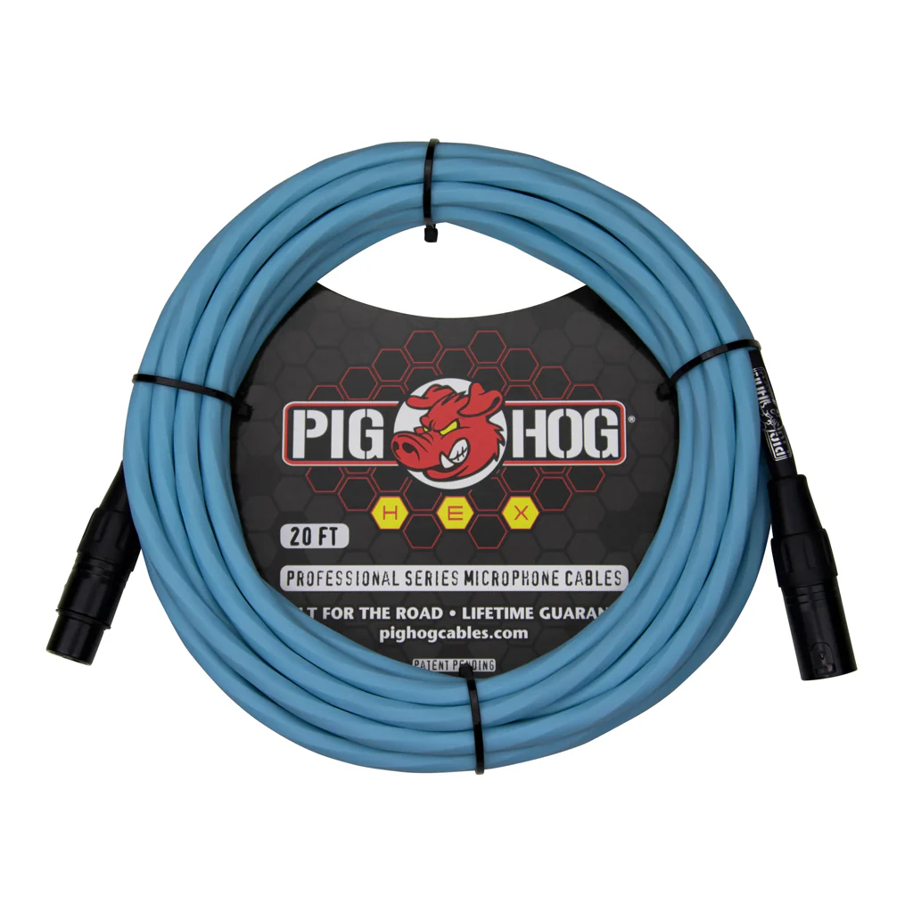 Pig Hog Hex Series Microphone Cable - Daphne Blue, 20ft