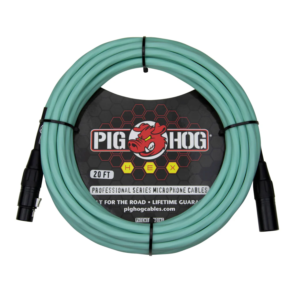 Pig Hog Hex Series Microphone Cable - Seafoam Green, 20ft