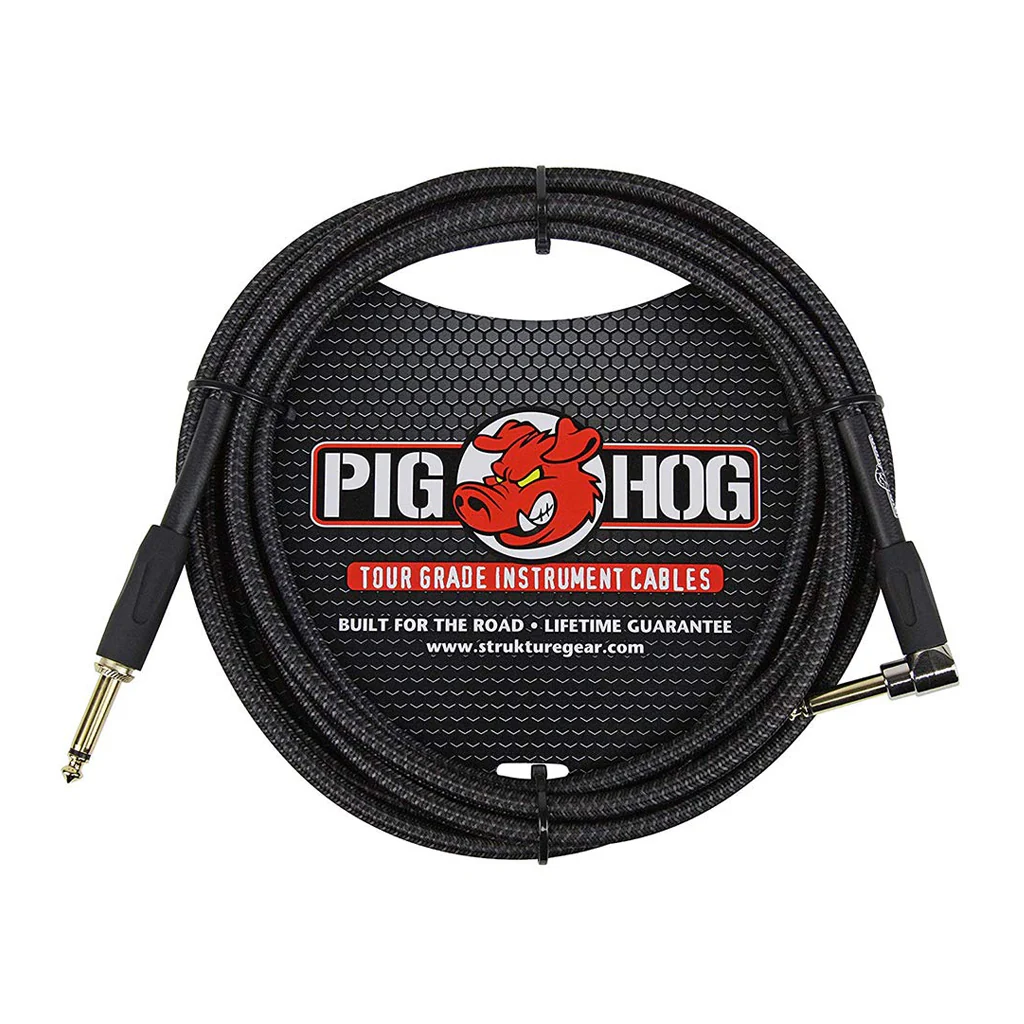 Pig Hog PCH20BKR “Black Woven” Instrument Cable 20ft - Right Angle