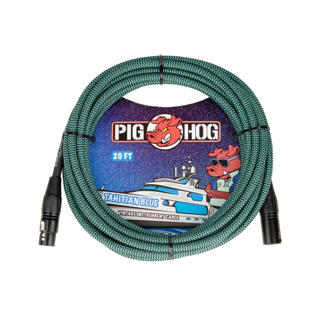 Pig Hog Woven XLR Mic Cable - Tahitian Blue, 20ft
