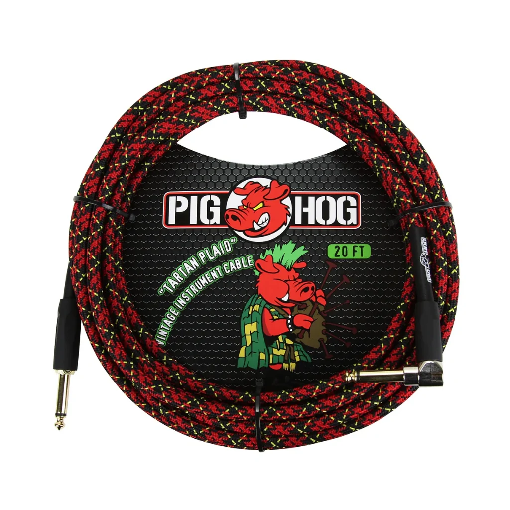 Pig Hog Vintage Instrument Cable - Tartan Plaid, 20ft Right Angle to Straight