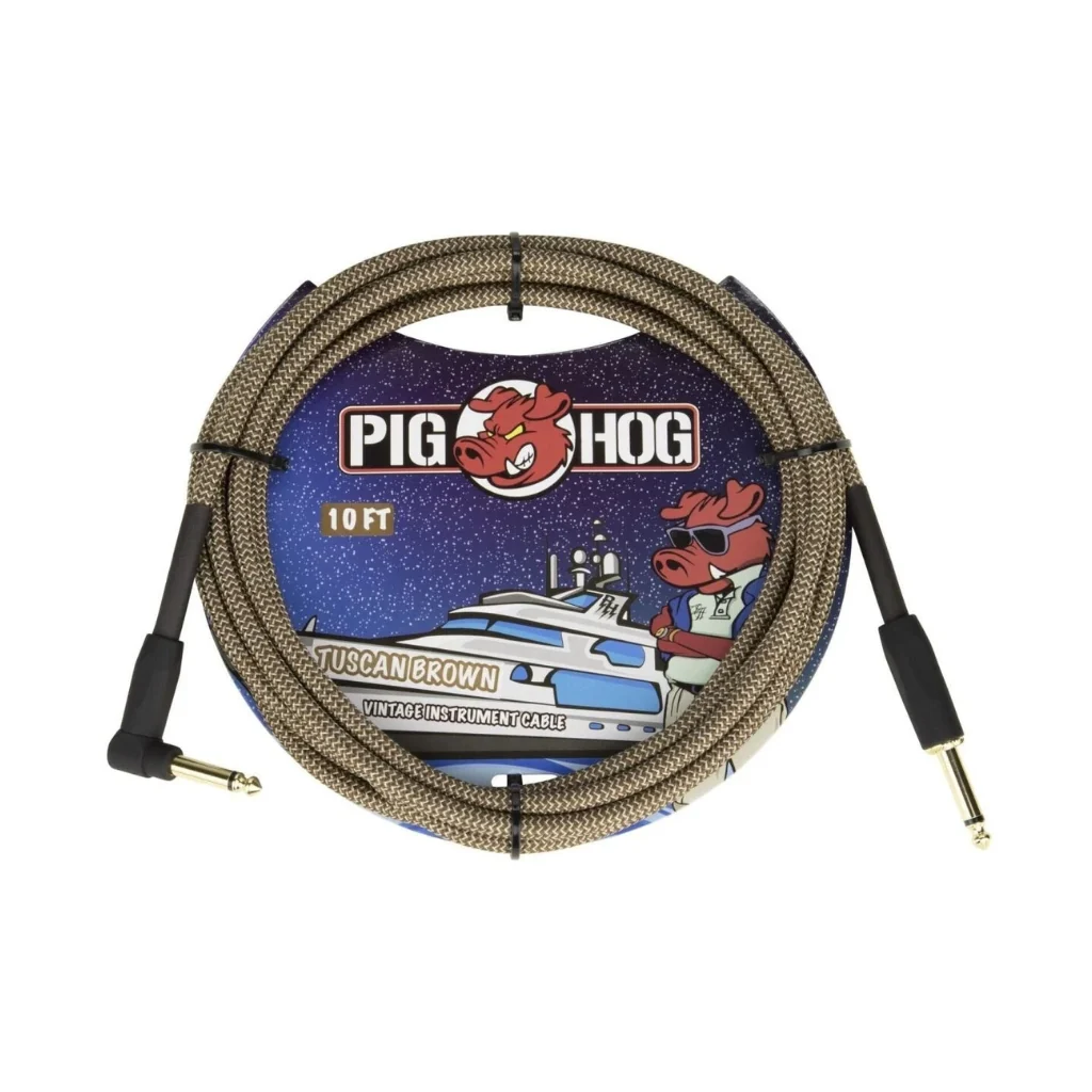 Pig Hog Vintage Instrument Cable - Tuscan Brown, 10ft Right Angle to Straight