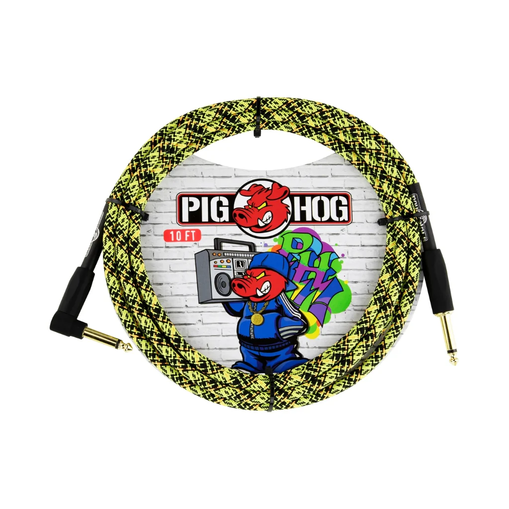 Pig Hog Instrument Cable - Yellow Graffiti, 10ft Right Angle - Image 2