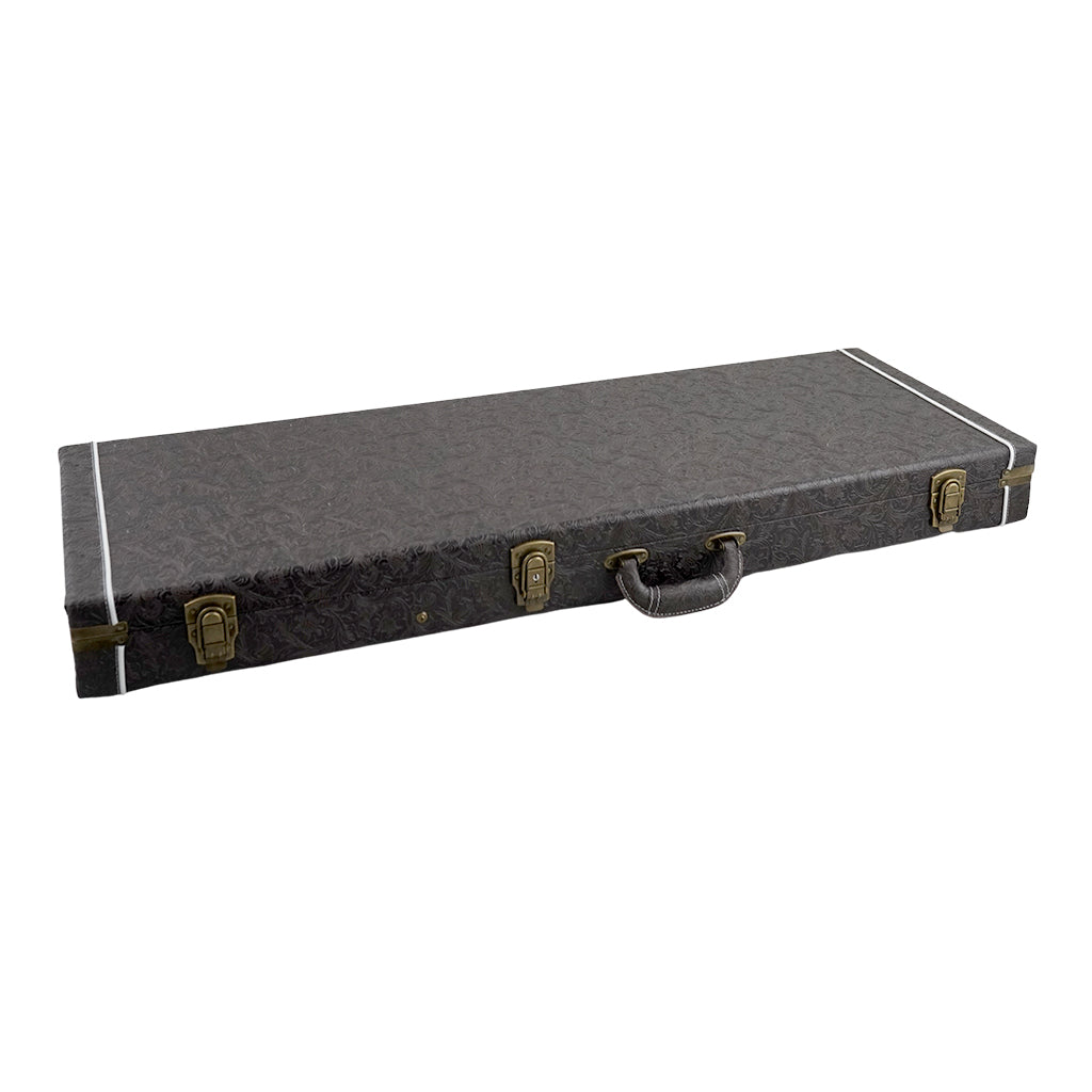Premium Electric Guitar Hard Case, Black & Brown Paisley with Green Plush Interior - Image 2