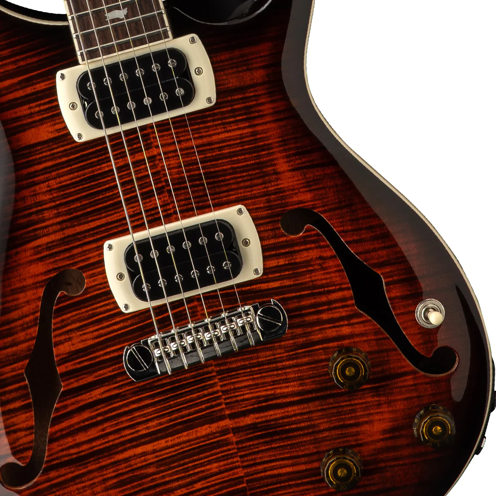 PRS SE Flatback Hollowbody I Piezo Electric Guitar - Orange Tiger Smokeburst - Image 7