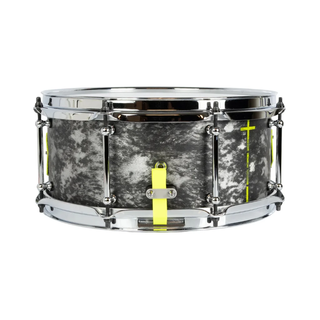 SJC Custom Drums Kevin 'Pacusn' Kaine x Knocked Loose Signature 'Suffocate' USA Snare Drum - 6x13" - Distressed Aluminum - Image 4