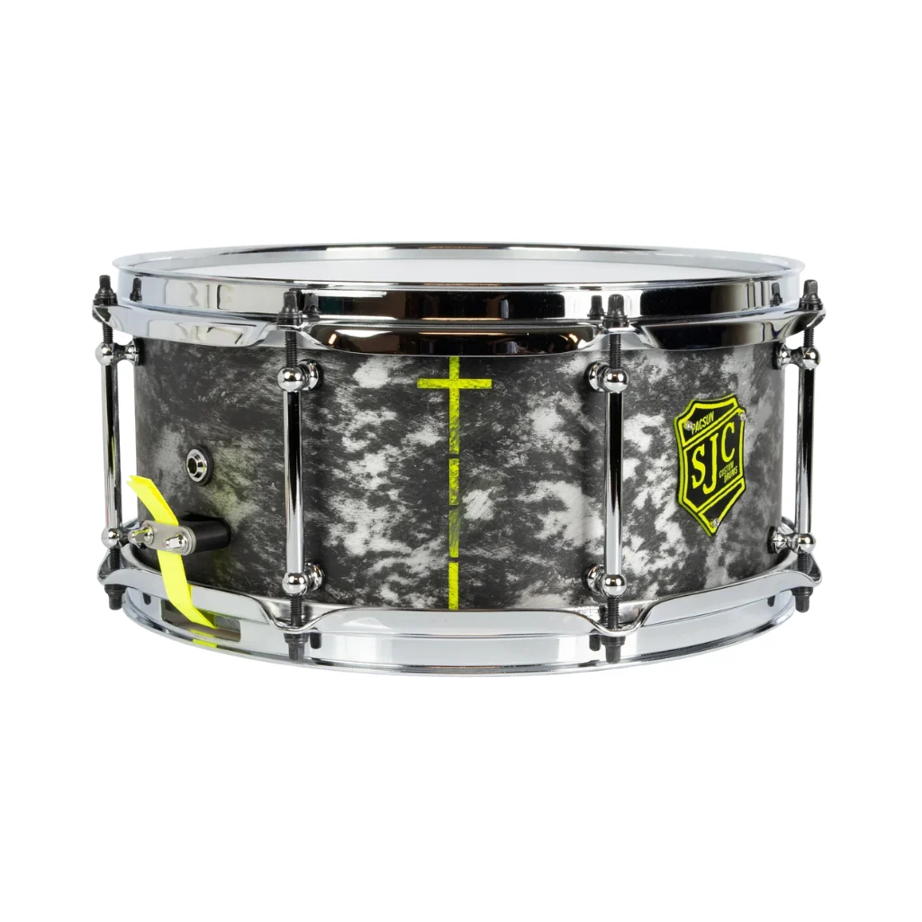 SJC Custom Drums Kevin 'Pacusn' Kaine x Knocked Loose Signature 'Suffocate' USA Snare Drum - 6x13" - Distressed Aluminum - Image 5