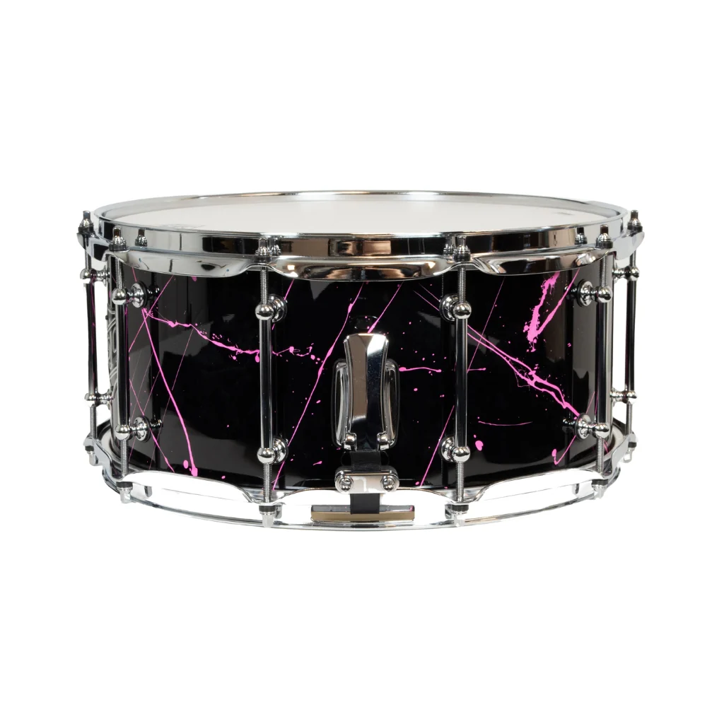 SJC Custom Drums Navigator Snare Drum - 6.5 inches x 14 inches, Black with Pink Splatter - Image 3