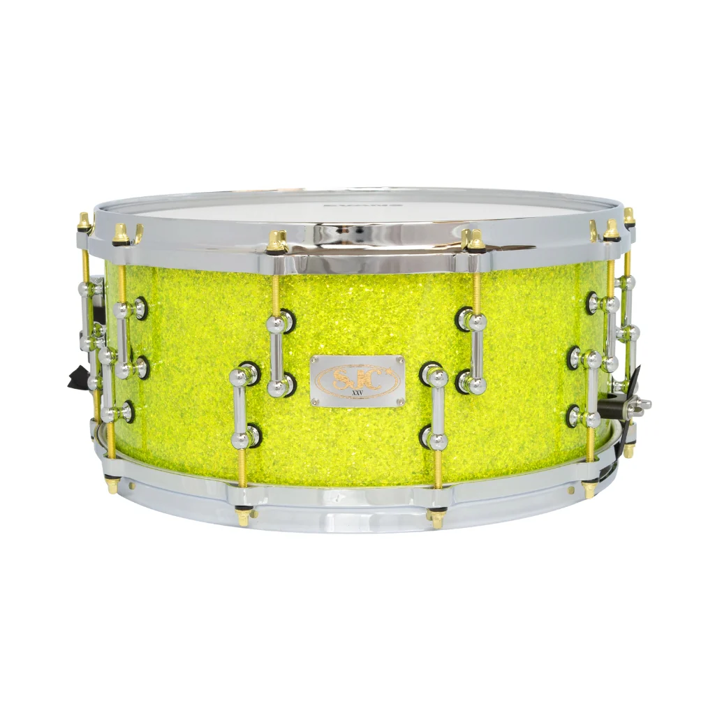 SJC Custom Drums XXV Anniversary 6.5x14" 25Ply Maple - Lime Glass Glitter - Image 3