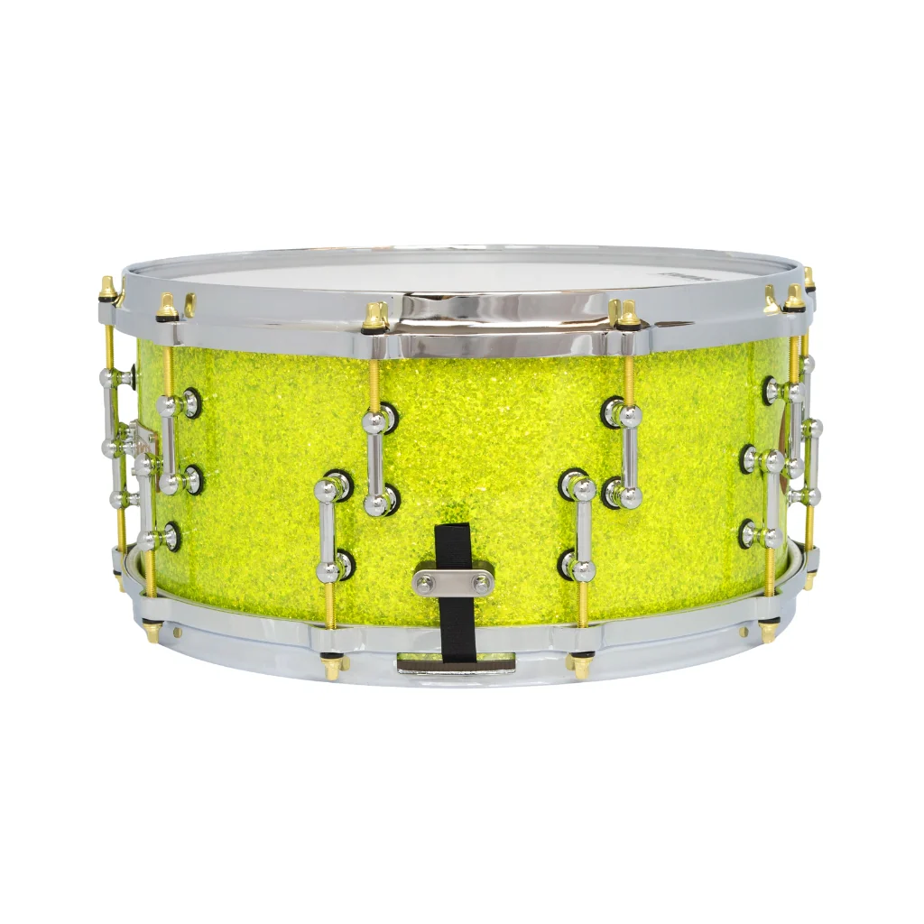 SJC Custom Drums XXV Anniversary 6.5x14" 25Ply Maple - Lime Glass Glitter - Image 5
