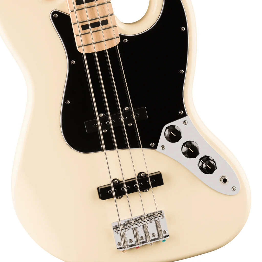 Squier Affinity Series Active Jazz Bass with Maple Fingerboard and Black Pickguard - Olympic White - Image 7