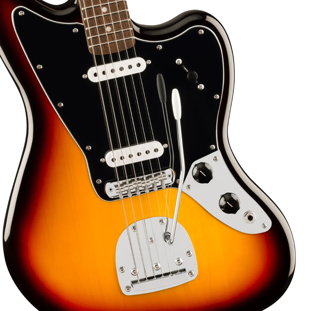 Squier Affinity Series Jaguar with Laurel Fingerboard and Black Pickguard - 3 Colour Sunburst - Image 8