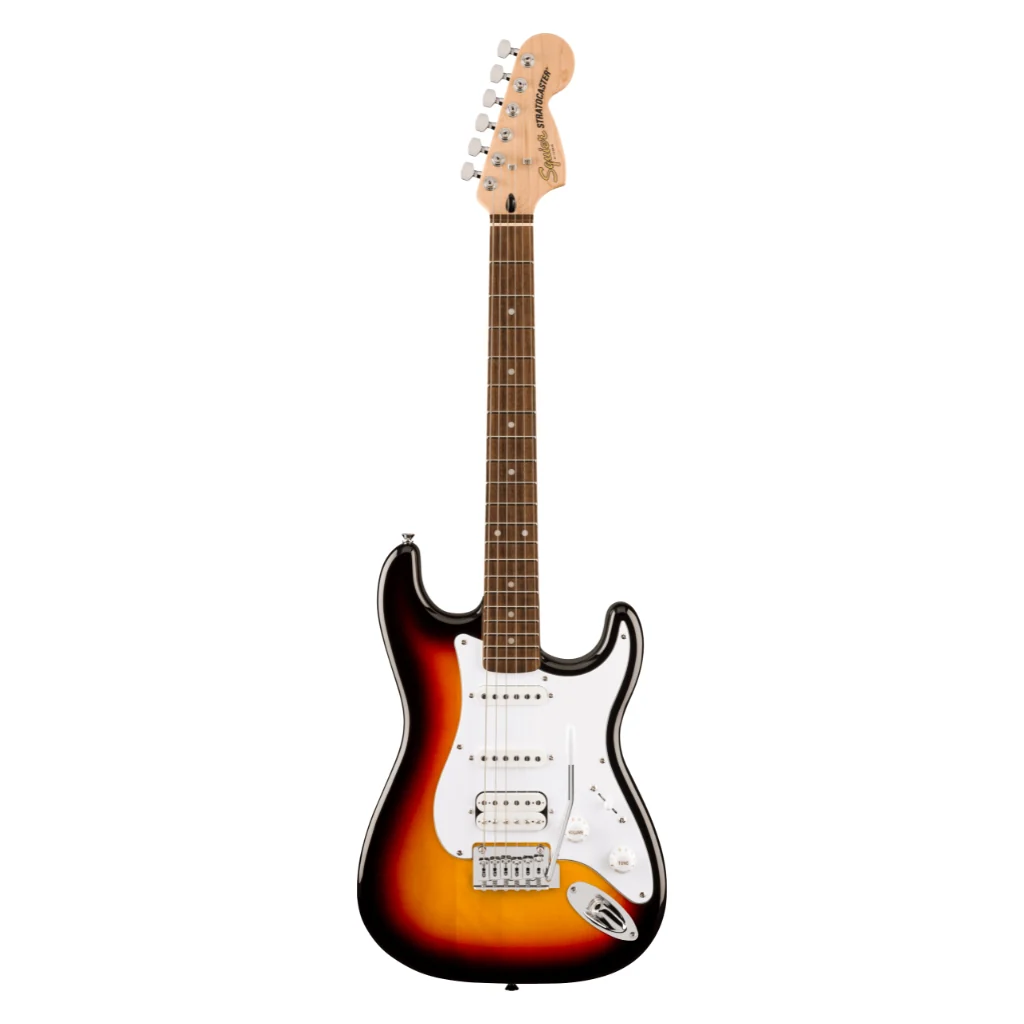 Squier Affinity Series Stratocaster Junior HSS Laurel Fingerboard with White Pickguard - 3 Colour Sunburst - Image 3