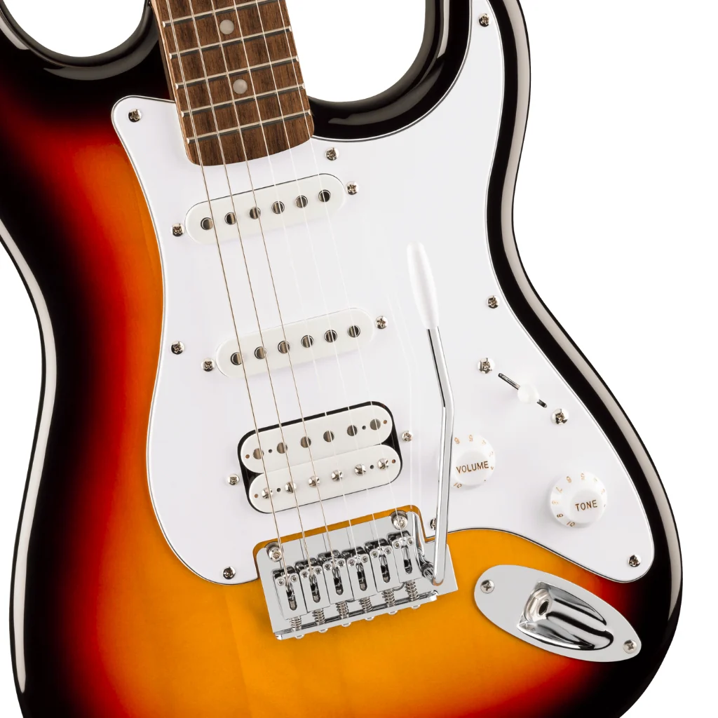 Squier Affinity Series Stratocaster Junior HSS Laurel Fingerboard with White Pickguard - 3 Colour Sunburst - Image 8