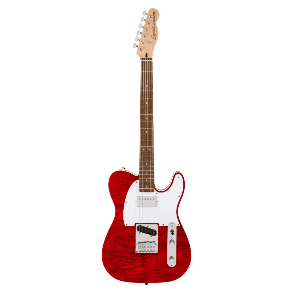 Squier Affinity Series Telecaster SH Flame Maple Top and Laurel Fingerboard with White Pickguard - Crimson Red Transparent - Image 3