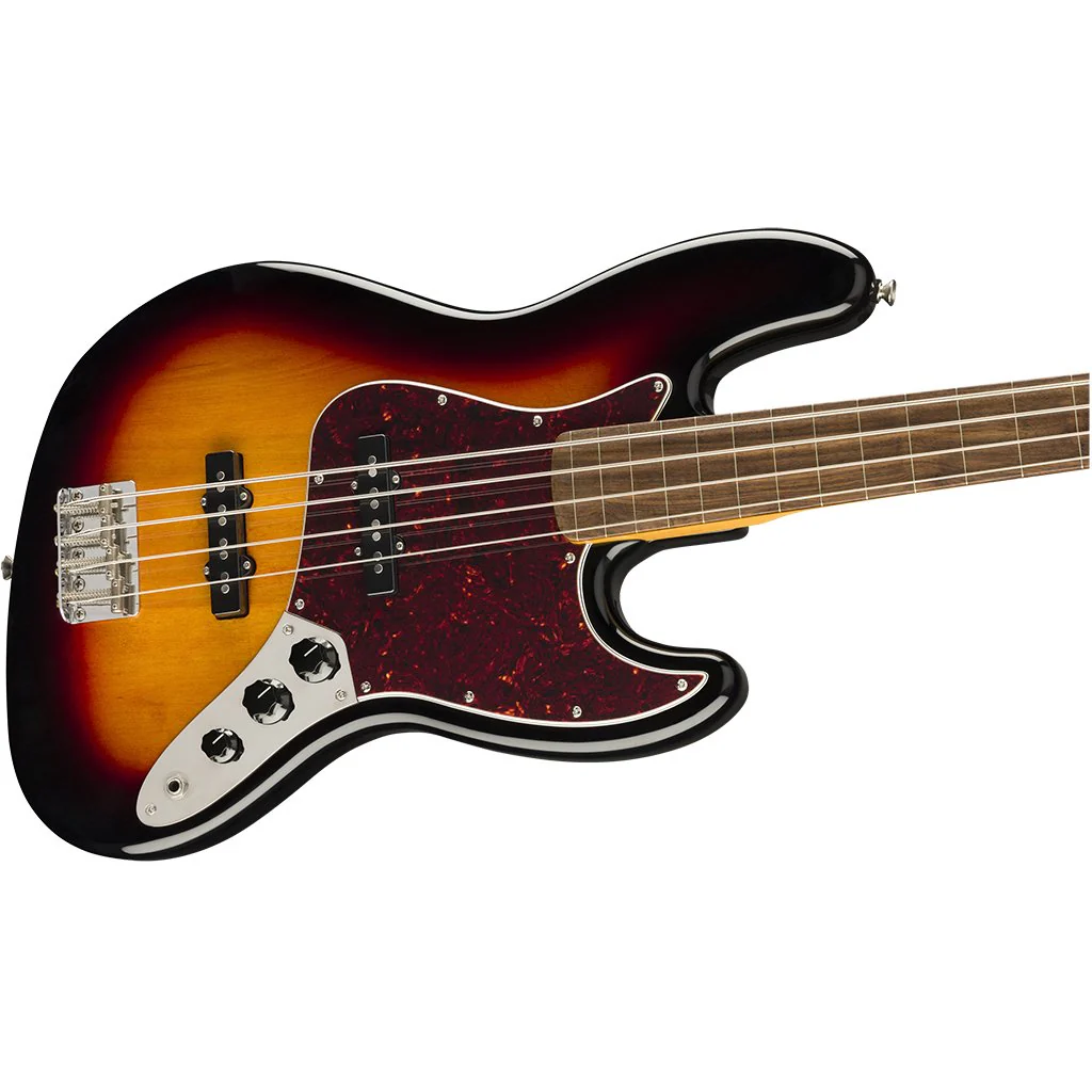 Squier Classic Vibe 60s Jazz Fretless Bass - 3 Tone Sunburst - Laurel Fretboard - Image 7