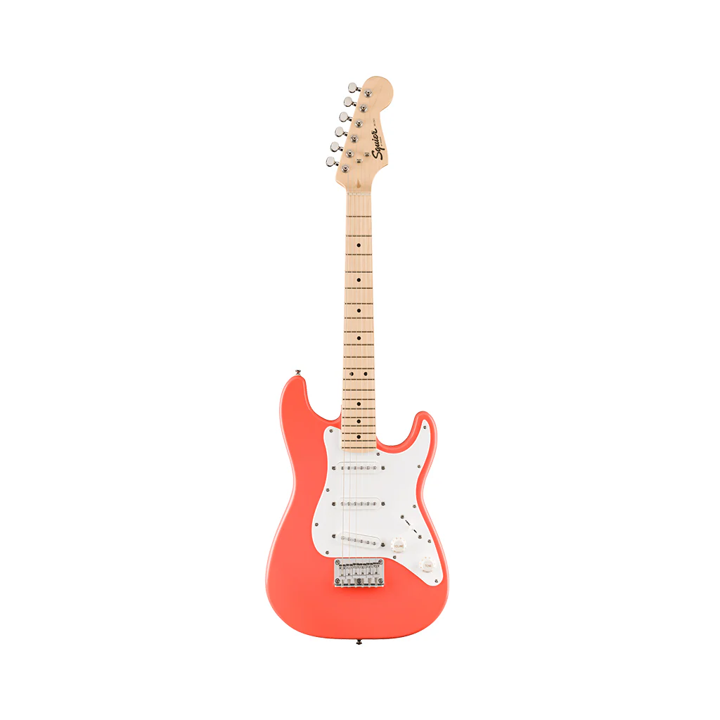 Squier FSR Mini Stratocaster Maple Fingerboard w/White Pickguard - Tahitian Coral - Image 2