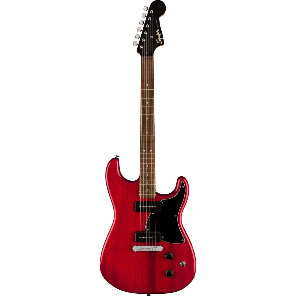 Squier Paranormal Strat-O-Sonic, Laurel Fingerboard, Black Pickguard, Crimson Red Transparent - Image 2