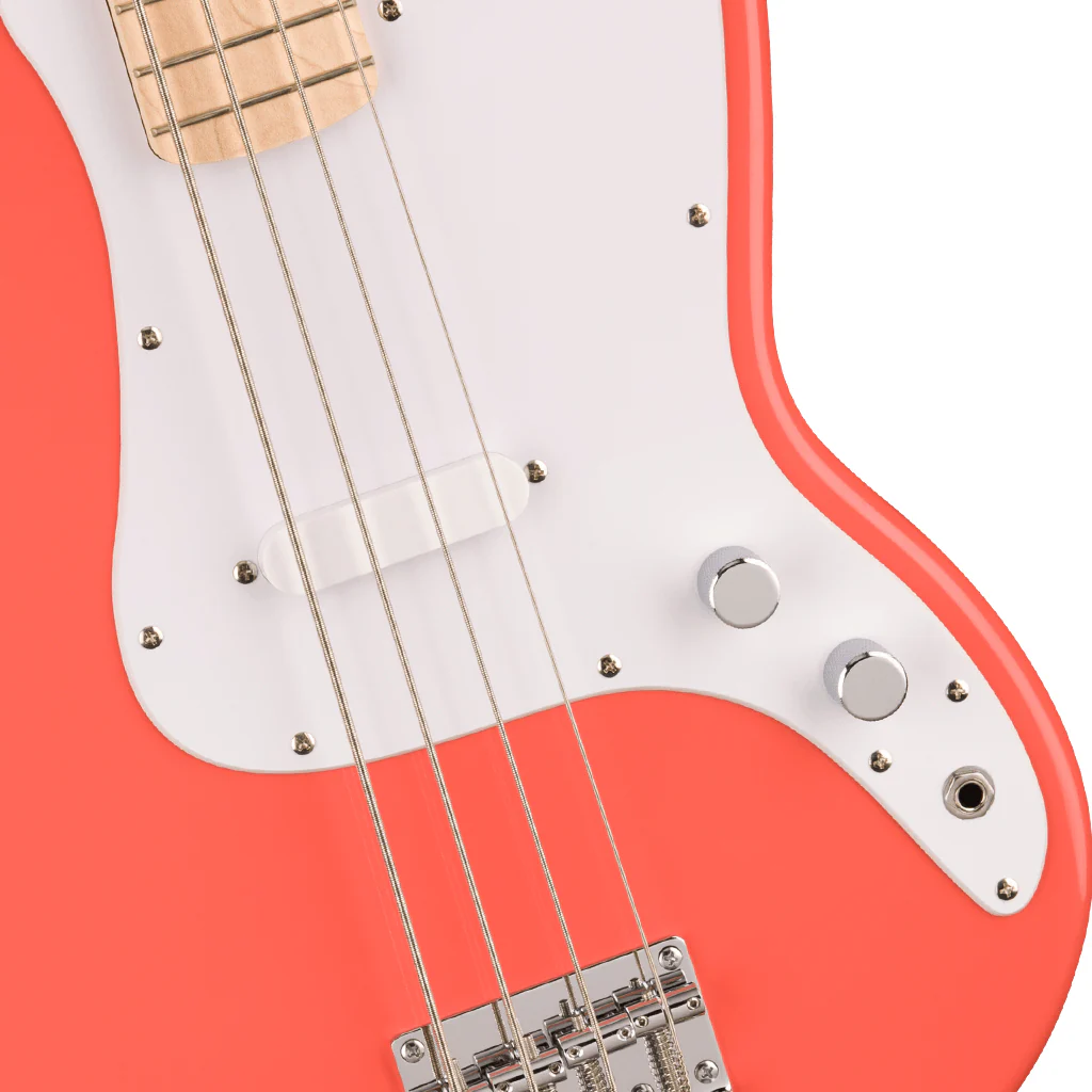 Squier Sonic™ Bronco™ Bass - Maple Fingerboard - White Pickguard - Tahitian Coral - Image 6