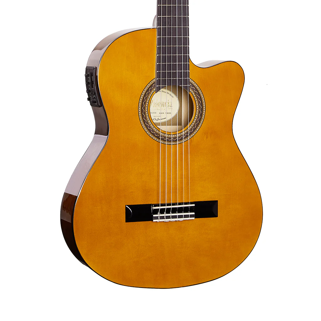 Valencia VC104HTCE Hybrid Neck Thin Body Classical/Electric Guitar - Natural