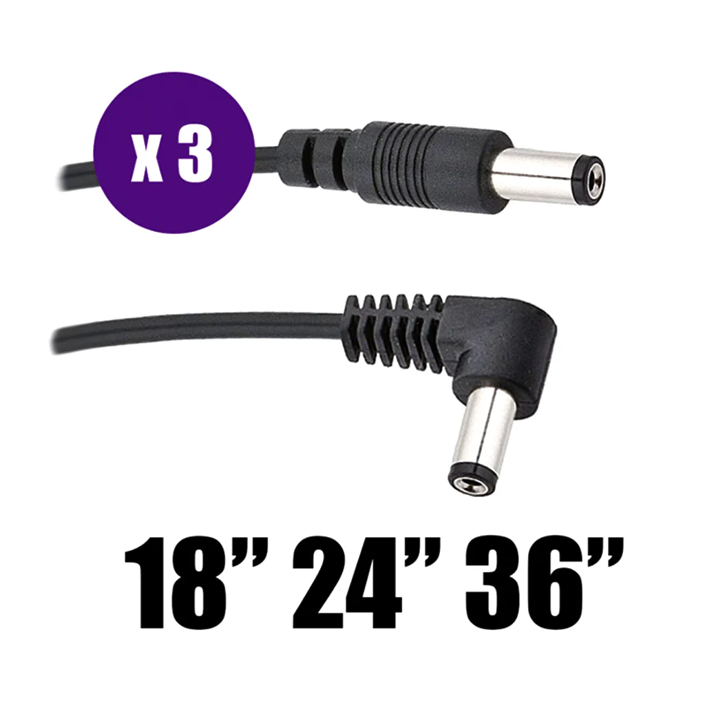 Voodoo Lab Standard Polarity 2.1mm Right-Angle to Straight 18/24/36" Cables - 3 Pack