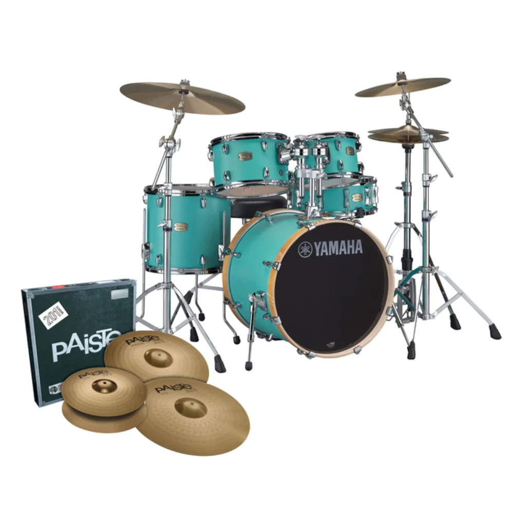 Yamaha Stage Custom Birch Next Stage Euro Shell Pack with Hardware and Cymbals - Matte Surf Green