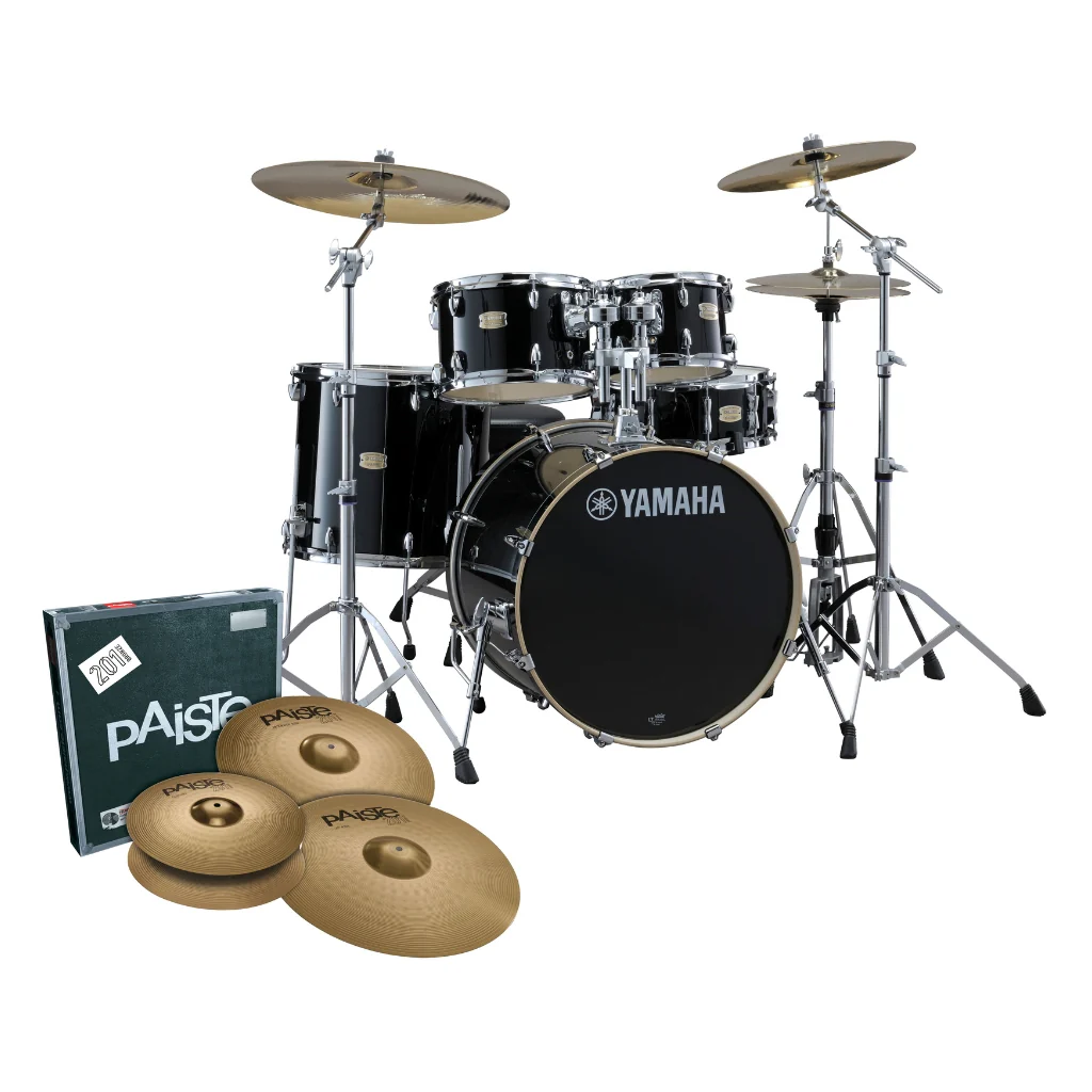 Yamaha Stage Custom Birch Next Stage Fusion Shell Pack with Hardware and Cymbals - Raven Black